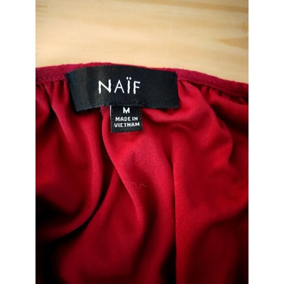 NAIF Womens Tie Keyhole Crochet Front Boho Dress Burgundy Medium 100% Rayon - Picture 12 of 13